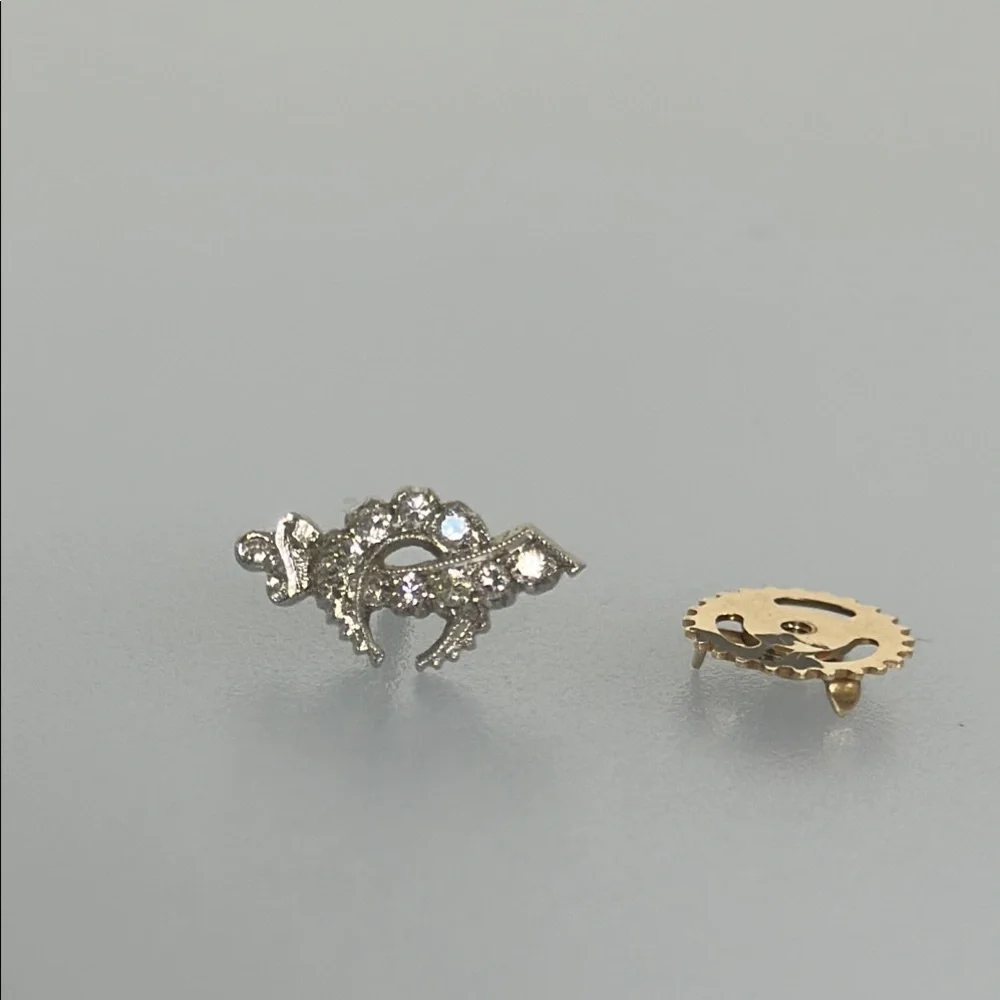 18k Diamonds real solid white gold and 10k Yellow Gold Mason Brooch